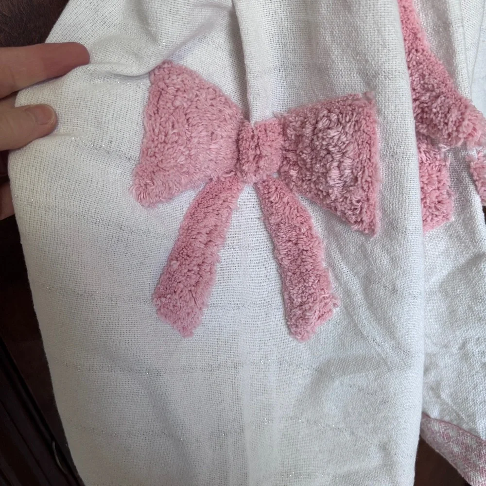 Rachel Zoe White Shower Curtain with raised Pink Bow Accents